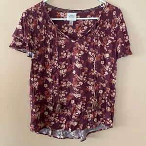 Knox Rose Floral Blouse in Burgundy and Cream